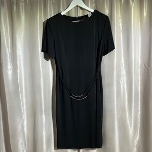 Sag Harbor Black Sheath Midi Dress with Crew Neck